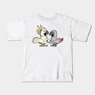 Friends for life - cockatoo and grey parrot Kids T-Shirt